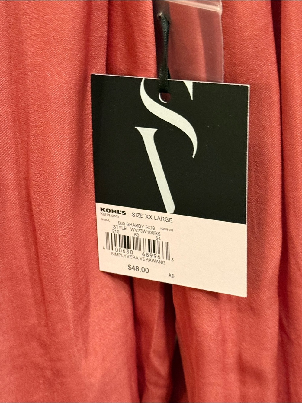 NWT Simply Vera Vera Wang XXL Dusty Coral Rust Blouse Long Sleeve - Picture 4 of 4